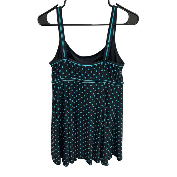 Robby Len Womens Polka Dot Swim Dress Black Teal Size 12 Beach Vacation - Picture 2 of 13